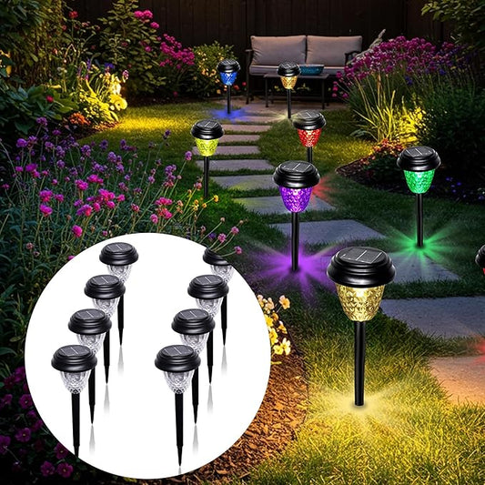 Solar Garden Lights Outdoor, 8 Pack Color Changing LED Pathway Lights Waterproof Solar Powered Landscape Lighting for Yard Patio Walkway Lawn Christmas Decorations