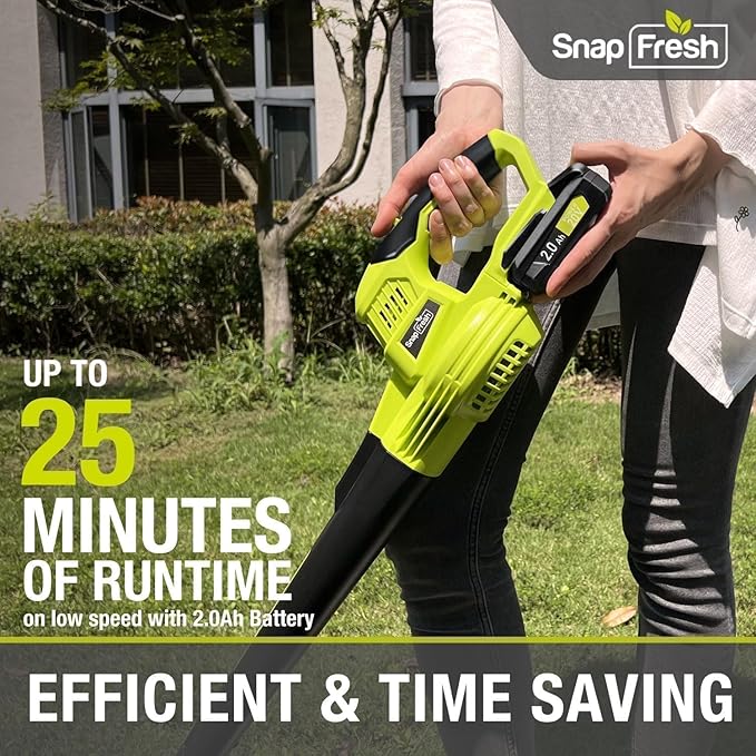 SnapFresh 20V Cordless Electric Leaf Blower - Lightweight with 2.0Ah Battery & Fast Charger, 2 Speed Modes for Lawn, Patio, Yard & Sidewalk Care