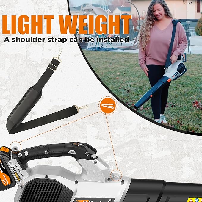 Leaf Blower Cordless, 675CFM Electric Leaf Blowers with 2 x 7.8Ah Batteries and Charger, 3- Speed & Turbo Mode, Equipped with LED Lighting, 1 x Shoulder Strap, Blowers for Lawn Care - SL9501