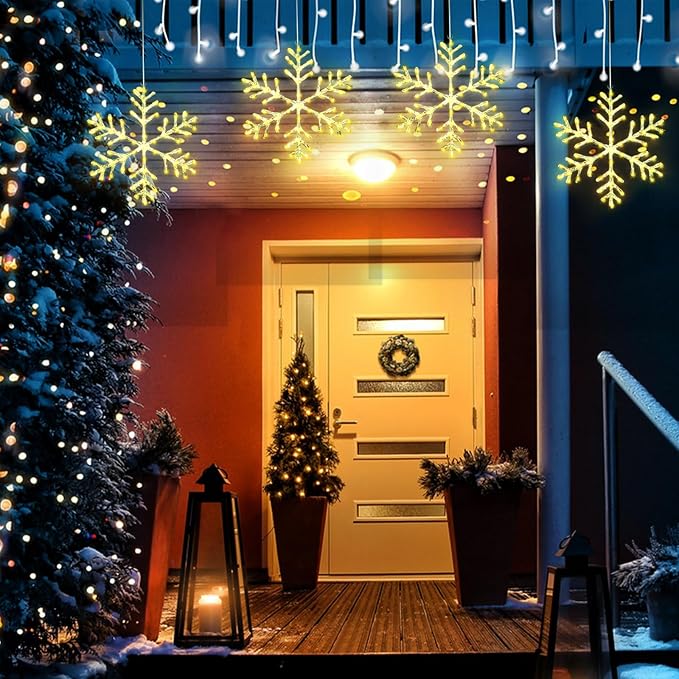 Christmas Decorations, 2 Pack Christmas Window Lights Snowflake Decorations, Snowflake Lights with 8 Lighting Modes for Holiday Indoor and Outdoor Wall Door Glass Decoration(Warm White)