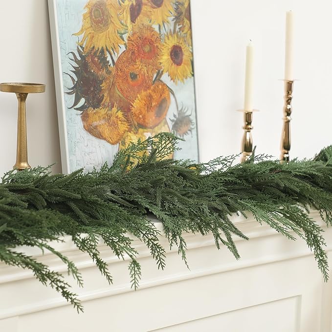 Jutom 1 PCS 6 ft Realistic Christmas Garland - Artificial Mix Norfolk Cypress Pine Needles Faux Green Garland Decorations for Table Mantel Winter Holiday, Indoor & Outdoor Decor