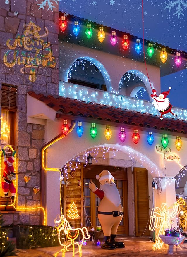 2 Pack Jumbo C9 Christmas Pathway Lights Outdoor - 10.5 Feet 5 Lights Strawberry C9 Walkway Lights, C7 Light Covered Jumbo Multicolor Light Bulb Outdoor Decorations for Lawn Garden Outside