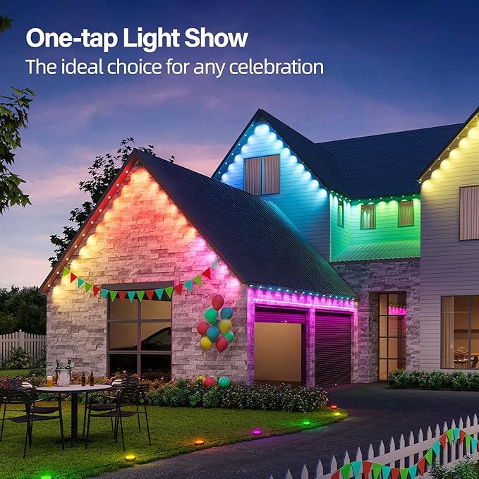 Permanent Outdoor RGB Lights with IP67 Waterproof, Smart Outdoor String Lights Remote Control, Eaves Lights with App, Daily and Accent Lighting for Halloween,Christmas Decor (100ft)