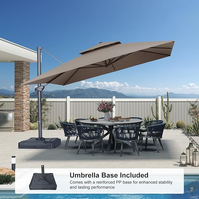 PURPLE LEAF 12 FT Cantilever Patio Umbrella Outdoor Umbrella with 330lbs Base Large Square Windproof Offset Umbrella for Pool Deck Garden, Ash Mocha
