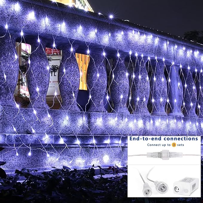 Joomer Christmas Net Lights - 2PACK 12FT x 5FT 360 LED Plug-in Mesh Lights, Waterproof with 8 Modes, Timer, Connectable for Bushes, Trees, Garden, Outdoor Christmas Decor (Clear Wire, White)