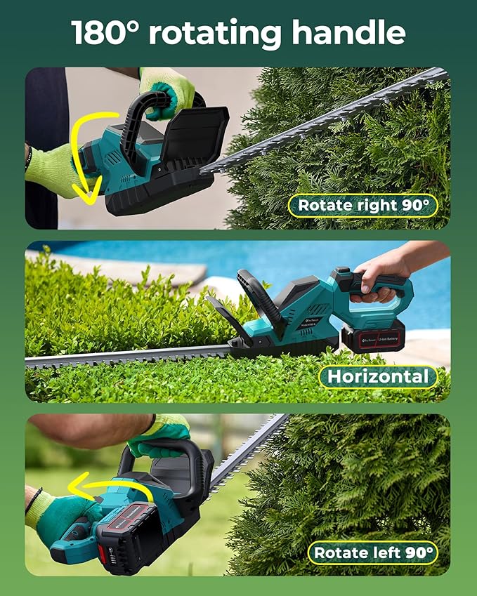 20'' Hedge Trimmer Cordless with 2pcs 4000mAh Battery, Electric Handheld Bush Clipper with Rechargeable Batteries, 3000RPM 180¡Æ Rotatable Head, 2/3'' Blade Gap