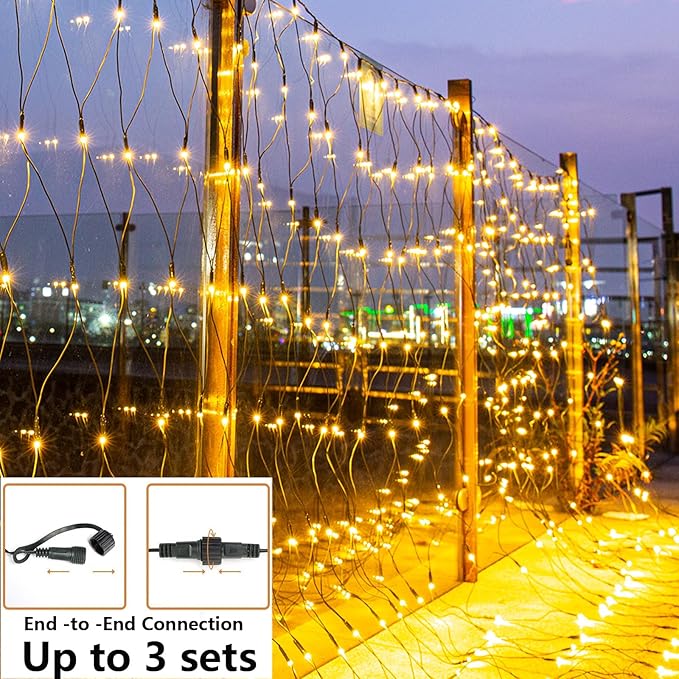 Joomer Christmas Net Lights - 12FT x 5FT 360 LED Plug-in Mesh Lights, Waterproof with 8 Modes, Timer, Connectable for Bushes, Trees, Garden, Outdoor Christmas Decor (Green Wire, Warm White)