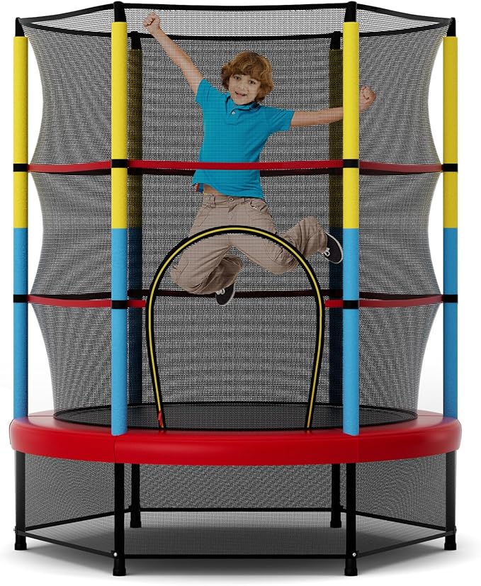 Goplus 55¡± Trampoline for Kids, ASTM Approved Toddler Trampoline w/Enclosure Safety Net, Bouncy Jumping Mat, Seamless Design, Indoor Outdoor Mini Recreational Rebounder for Boys Girls
