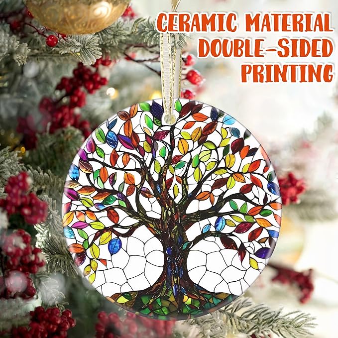 Christmas Ornaments, 3.5 Inch Ceramic Tree of Life Hanging Ornament, Christmas Tree Ornaments, Gifts for Mom, Xmas Gifts, Unique Gift Idea, Perfect for Holiday Party, Tree, Window, Wall Decor