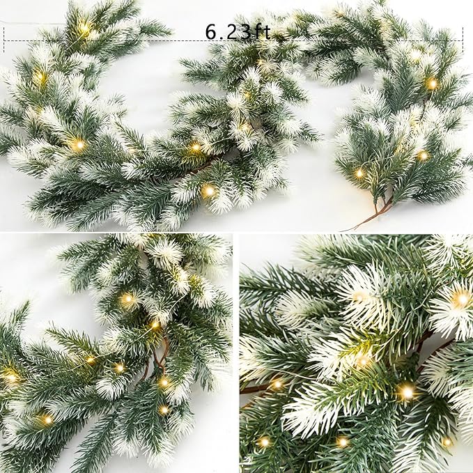 6FT PARTY JOY Seasonal Artificial Christmas Garland with LED String Lights Pine Needle Greenery Garland Holiday Outdoor Winter Decor
