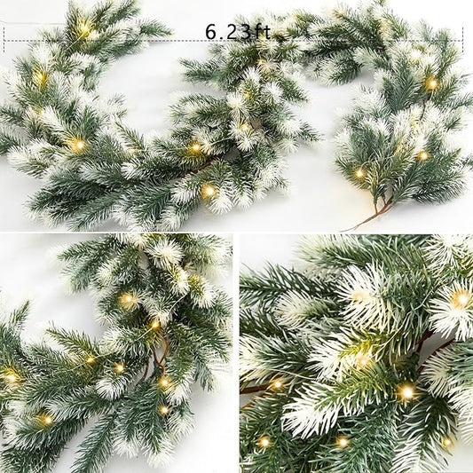 6FT PARTY JOY Seasonal Artificial Christmas Garland with LED String Lights Pine Needle Greenery Garland Holiday Outdoor Winter Decor