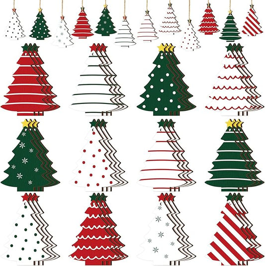 Qunclay 36 Pcs Christmas Tree Decorations Christmas Wooden Hanging Ornaments Rustic Farmhouse Xmas Hanging Sign Red Green White Xmas Tree Wood Slices for Home Crafts Gift Tags