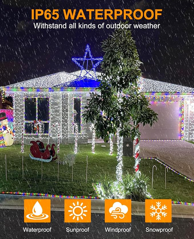 White Christmas Lights Outdoor, 80FT 240 LED Christmas Tree Lights Waterproof Plug in, 8 Modes Connectable Christmas Decorations Outdoor Green Wire for Indoor Patio Xmas Garden Holiday