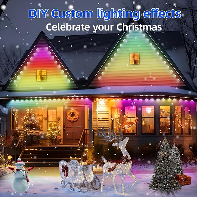 Permanent Outdoor Lights Pro, 100ft with 72 RGB LED Lights for Daily and Accent Lighting, IP65 Waterproof Smart Eaves String Lights with App & Remote,Rainbow Light for Halloween,Christmas-100FT