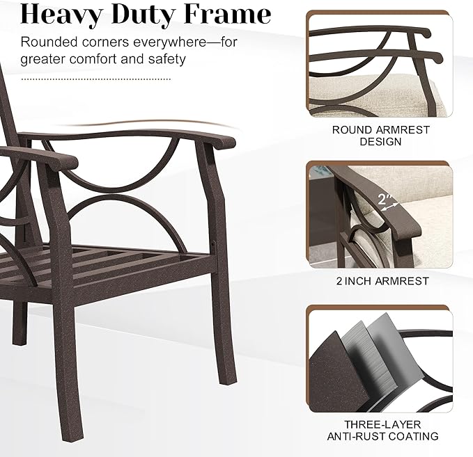 7-Pieces Outdoor Patio Furniture Set, Outdoor Metal Sectional Furniture with Cushions, Outdoor Conversation Seating Set with Coffee Table for Garden, Balcony, Deck, Backyard, Khaki