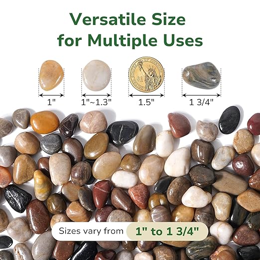 GreatBuddy 8-lb River Rocks, Decorative Rocks for Indoor Plants, 1-1 3/4 Inches Natural Polished Pebbles for Aquarium, Vases, Potted Plants, Garden Landscaping Outdoor, Mixed Color Stones