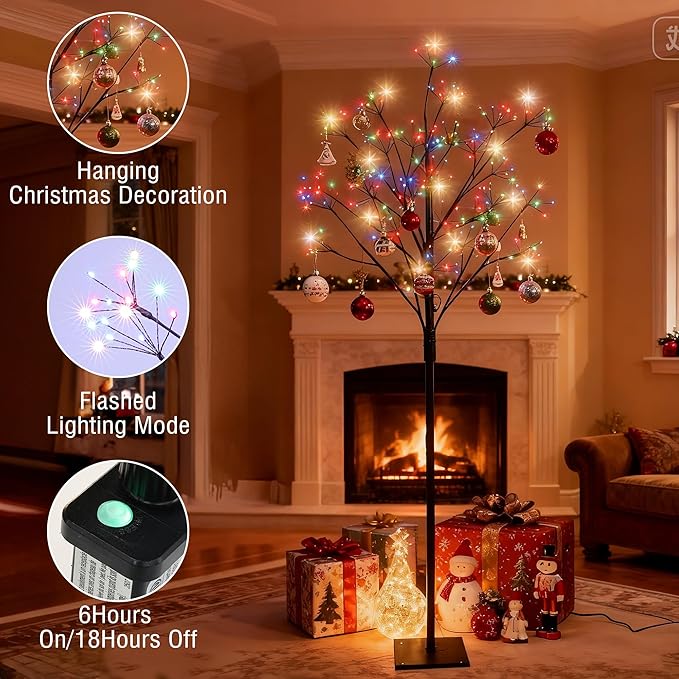 Lomotech Chritsmas Tree Lights - 216 LEDs 5Ft Artificial Christmas Tree with Timer, Includes 14 LEDs Twinkle Lights for Holiday, Wedding, Party, Christmas Decorations (Multicolor)