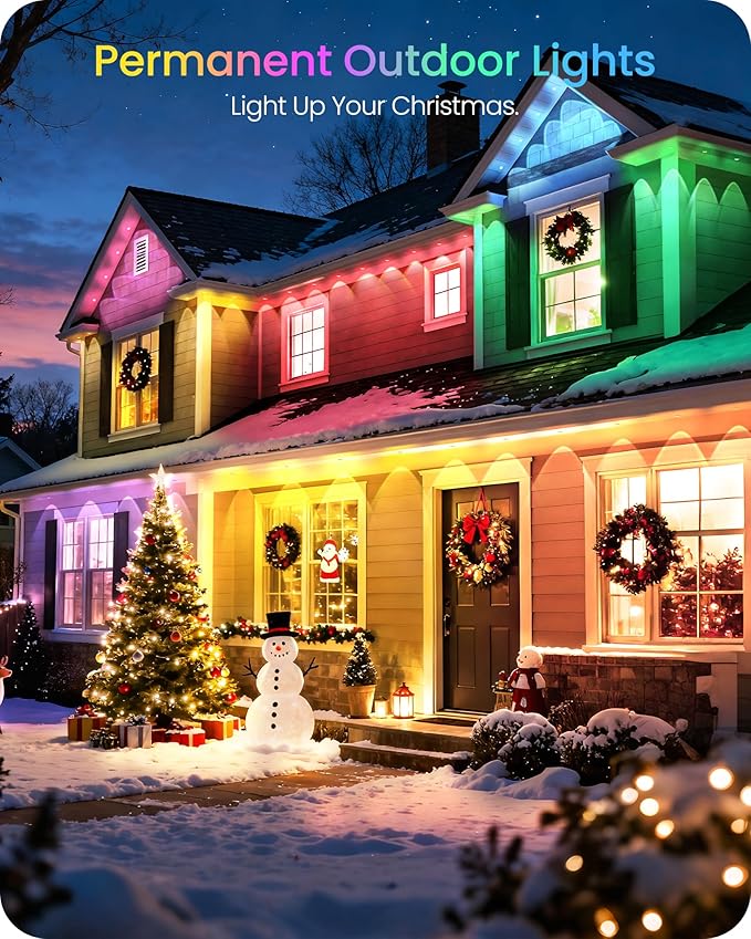 Permanent Outdoor Lights, 150 FT RGB & White Eaves Light with 72 LED Lights, App/Remote Control, IP65 Waterproof Christmas String Lights for Daily, Festival, Party, Holiday Decor W04EL05