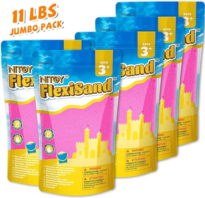 NiToy FlexiSand Value Pack Colored Moldable Self-Sticking Sand, Never Dries Out Fun for 3 Years and Up Kids, Bulk Refill for Sensory Sand Box Toys, Ideal for Shaping and Molding (11lbs, Hot Pink)