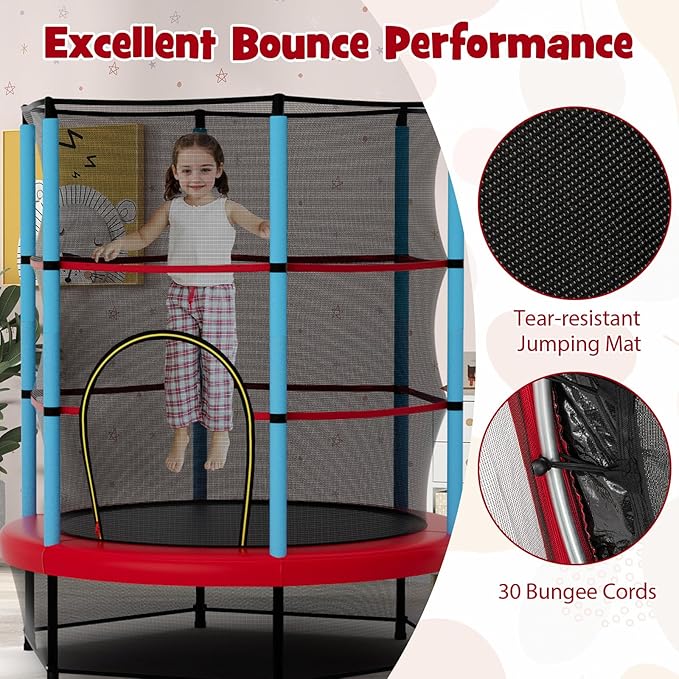 Goplus 55¡± Trampoline for Kids, ASTM Approved Toddler Trampoline w/Enclosure Safety Net, Bouncy Jumping Mat, Seamless Design, Indoor Outdoor Mini Recreational Rebounder for Boys Girls