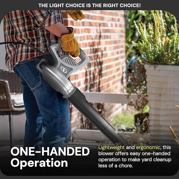 Sun Joe Corded Electric Leaf Blower Machine, 155 MPH, 260 CFM, 6-Amp Motor, Gray - Portable and Lightweight Gardening Equipment for Yard Care and Lawn Maintenance, SBJ597E-GRY