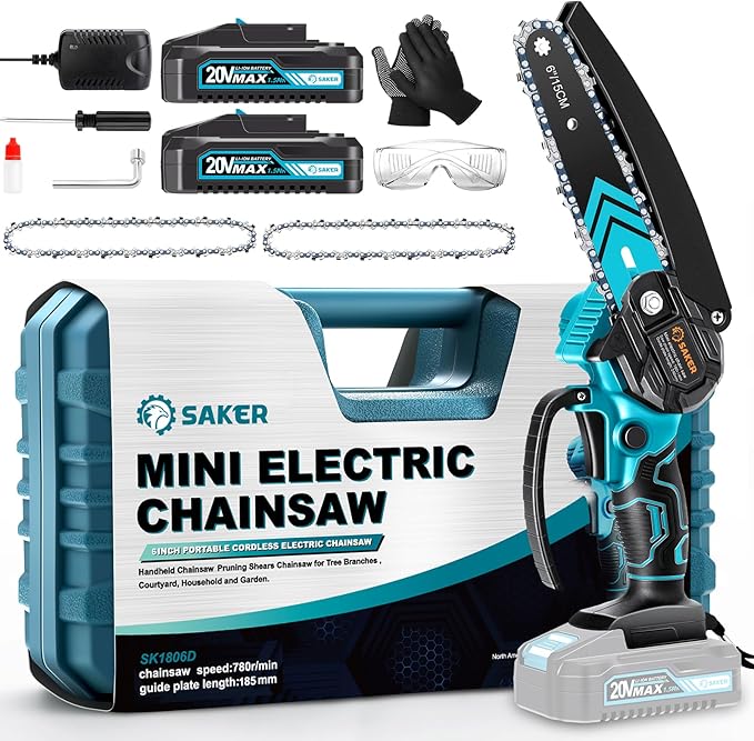 Saker Mini Chainsaw,6 Inch Portable Electric Chainsaw Cordless, Small Handheld Chain saw for Tree Branches,Courtyard, Household and Garden,Valentine's Day Gifts for Men Dad Husband Women