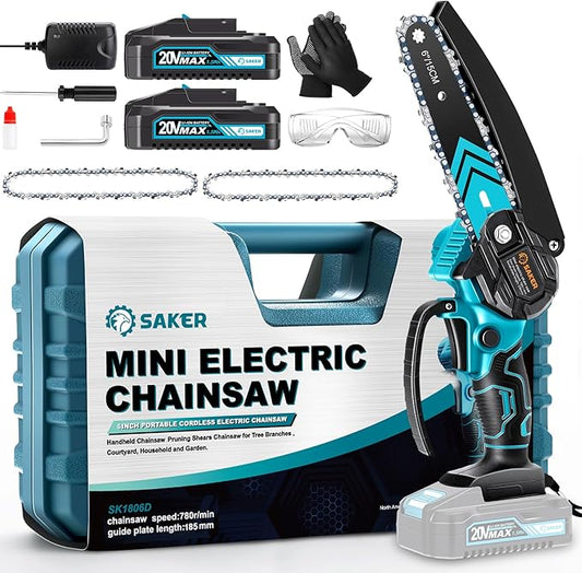 Saker Mini Chainsaw,6 Inch Portable Electric Chainsaw Cordless, Small Handheld Chain saw for Tree Branches,Courtyard, Household and Garden,Valentine's Day Gifts for Men Dad Husband Women
