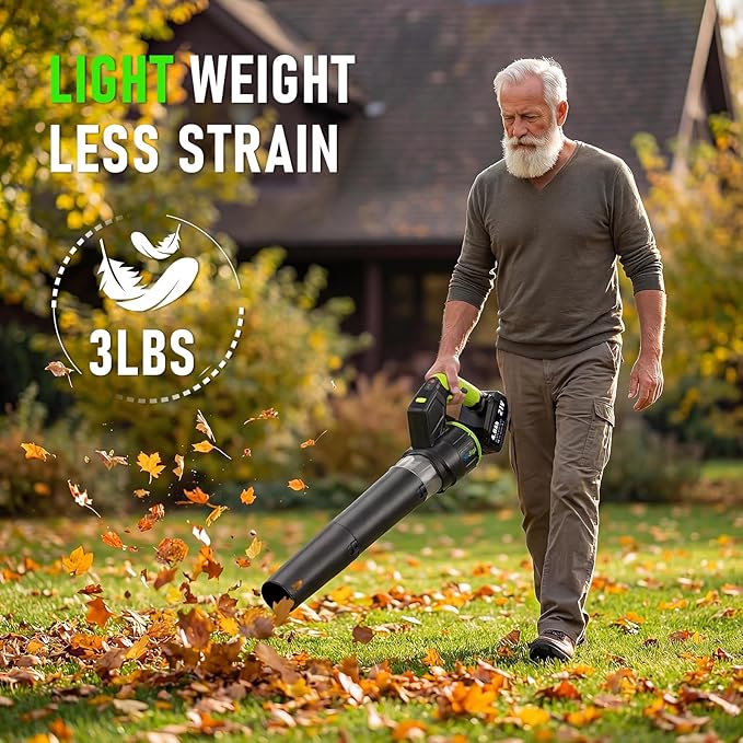 Electric Leaf Blower Cordless, 180¡Æ Rotatable, 2 Batteries & Charger, Handheld Leaf Blowers for Lawn Care, 4 Speed Mode, Portable Lightweight Grass Blower for Yard (Green-Black)