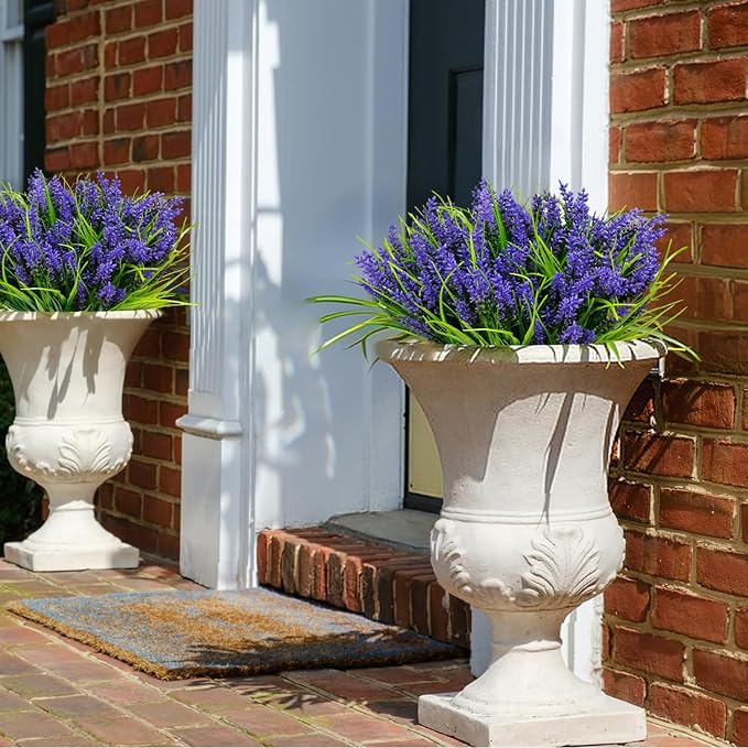 24 Bundles Artificial Plants Flowers Outdoor, Faux Lavender Flowers with Monkey Grass, UV Resistant Plastic Faux Plants for Indoor Outdoor Window Patio Hanging Planter Home Decor