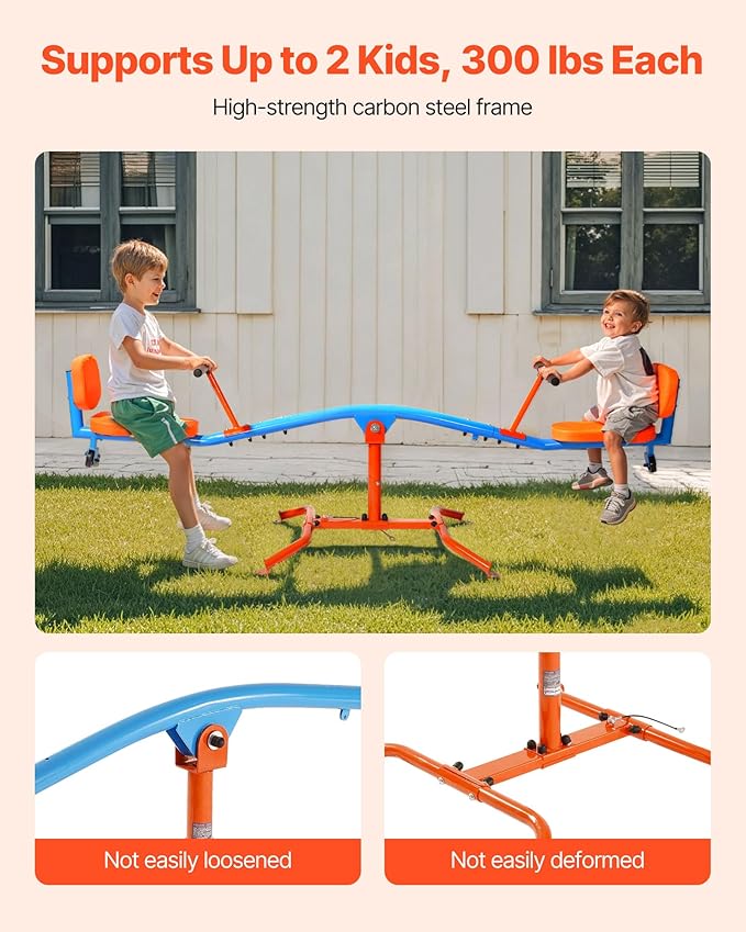 VEVOR Seesaw Teeter Totter for Kids Outdoor, 300 lbs Load Capacity, Sit and Spin Teeter Totter with Easy-Grip Handles, Playground Equipment with Swiveling 360 Degrees Rotating for Children Aged 3+