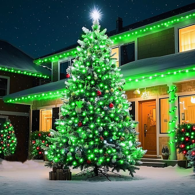 KNONEW 403FT 1000 LED Christmas String Lights Outdoor Green Wire Fairy Light 8 Modes & Timer Plug in Waterproof LED String Lights for Xmas Yard Tree Wedding Party Holiday Decorations(Green)