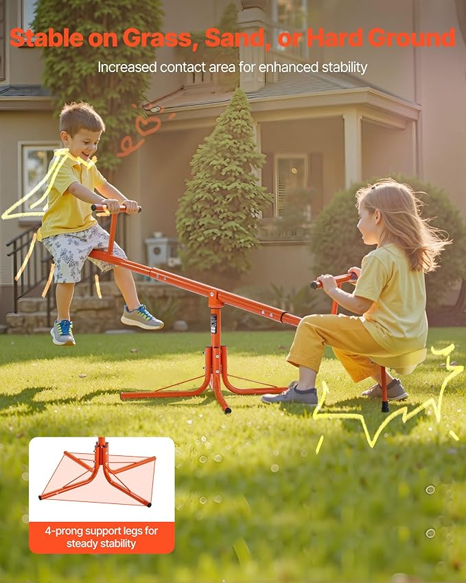 VEVOR Seesaw Teeter Totter for Kids Outdoor, 100 lbs Load Capacity per Seat, Sit and Spin Teeter Totter with 4-Prong Support Legs, Playground Equipment with Swiveling 360 Degrees Rotating for Aged 3+
