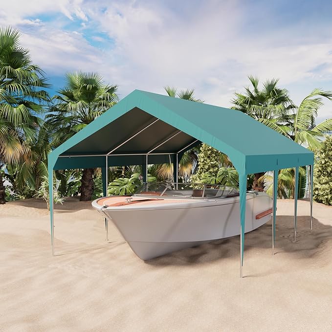 13x20FT Industrial-Strength Portable Carport, Waterproof Outdoor Canopy Shelter with Sturdy Steel Frame, Adjustable Height for Vehicle Boat Storage