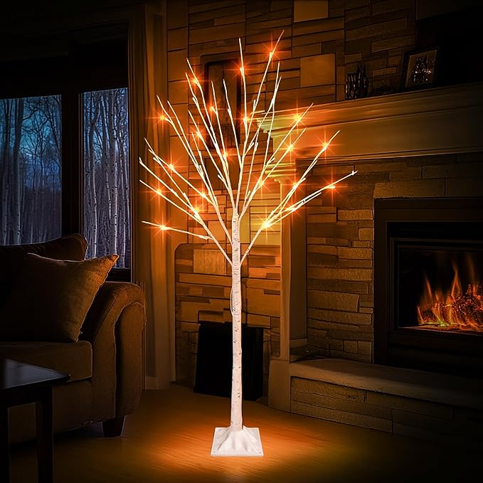 TW SHINE 2 Pack Lighted Birch Tree, 4 FT Total 96 LED Pre-lit Artificial Christmas Trees for Thanksgiving Christmas Decorations Indoor Outdoor Home Festival Wedding Party, Warm White