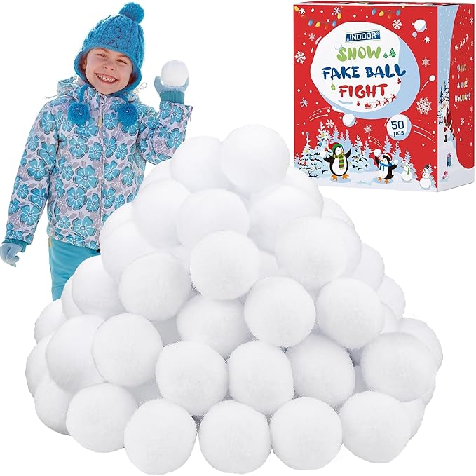 Fovths 50 Pack Snow Toy Ball for Kids 2 Inch Artificial Snow Fight Ball Set Realistic Fake Snow Toss Ball Set for Indoor & Outdoor Snow Fight Christmas Tree Decoration and Winter Family Toss Games
