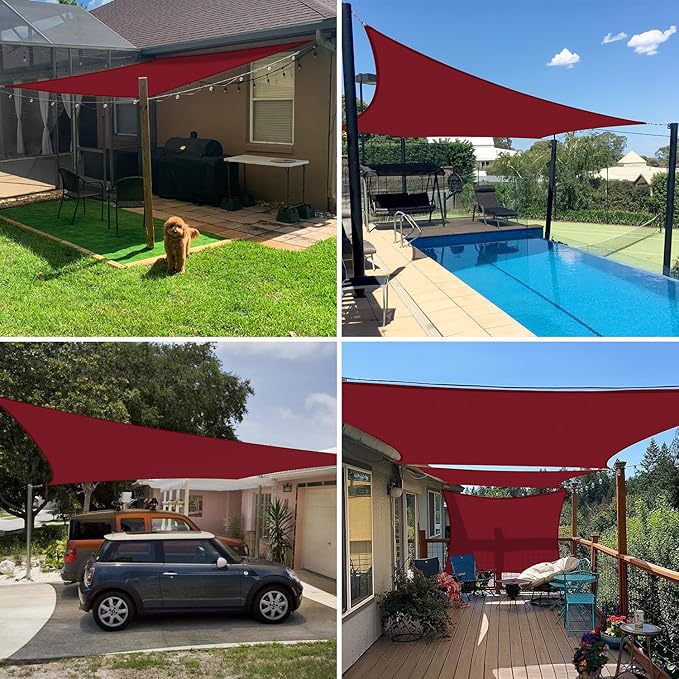 E&K Sunrise 15' x 15' Waterproof Sun Shade Sail Outdoor Rectangle Canopy Shade Cover UV Block for Pergola Patio Backyard Garden Deck (Red)