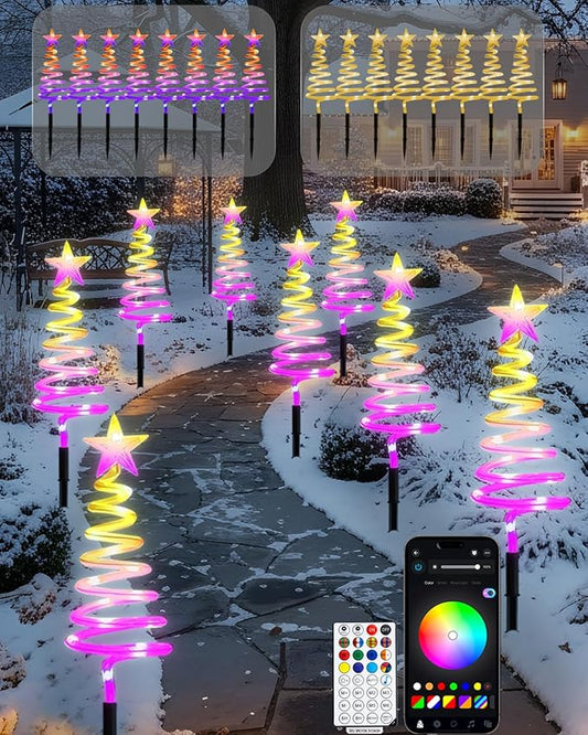 Smart Spiral Christmas Pathway Lights, 16 Mil Color, Timer, App Control, Music Sync, 82 Modes, Christmas Yard Decorations Outdoor, 8 Pack