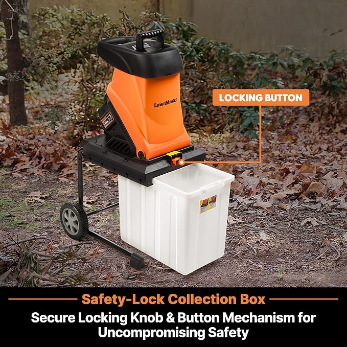 LawnMaster Wood Chipper, 15 Amp Electric Wood Chipper Shredder with Collection Bin, 1.8-Inch Cutting Diameter Max 16:1 Reduction-FD1504