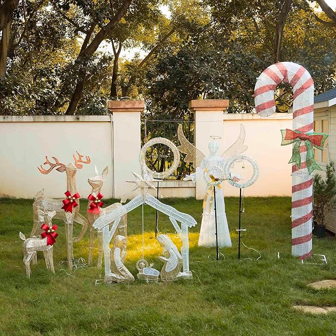 AW 2-Packs 8FT Pre-Lit Christmas Candy Cane Giant 3D with 660 LEDs Light Outdoor Yard Decorations with Timer Function, Xmas Holiday Display Outside Large Lighting Show