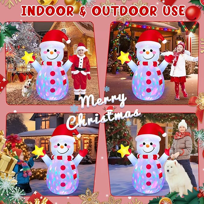 5FT Snowman Inflatable Outdoor Christmas Inflatables Blow Up Yard Decorations, Built-in Colorful Rotating LEDs Funny Merry Xmas Snow Man Decor with Star & Smile for Holiday Garden Patio Lawn Party