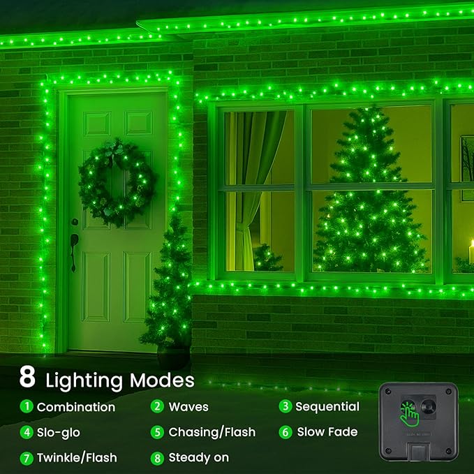 4 Pack 180FT Solar Christmas Lights Outdoor Waterproof, Super Bright 320 LED Solar String Lights with 8 Lighting Modes, Green Wire Solar Twinkle Fairy Lights for Outside Tree Xmas Party Garden(Green)