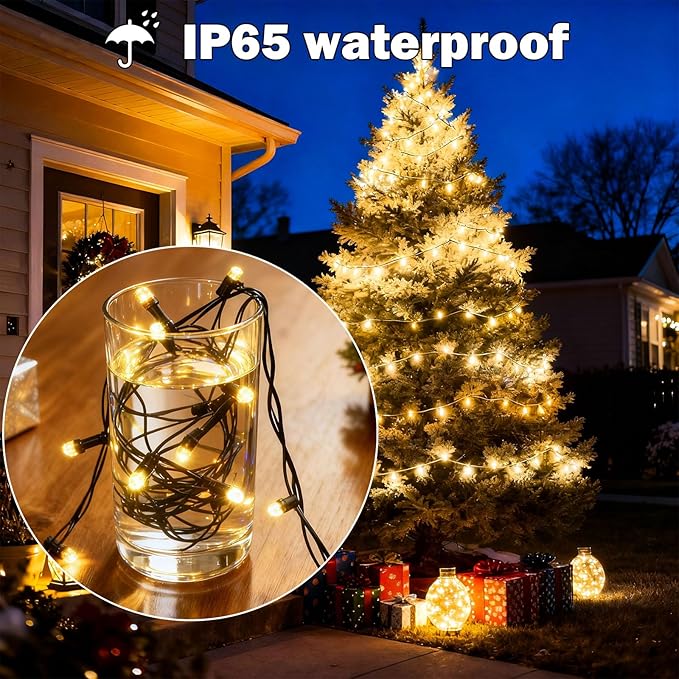 Upgrade 4 Pack Solar Christmas Lights Outdoor Waterproof, Warm White 400 LED Solar Fairy Lights, 8 Modes Solar String Lights for Outside Christmas Decorations Patio Yard Tree Garden