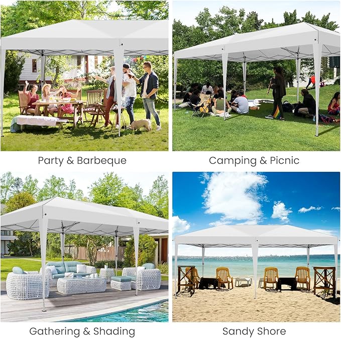HOTEEL 10x20 Pop Up Canopy with 6 Sidewalls, One-Push Setup Canopy Tent with 8 Windbreak Poles, 10x20 Waterproof Outdoor Canopies for Parties Market Weddings Camping Patios (White)