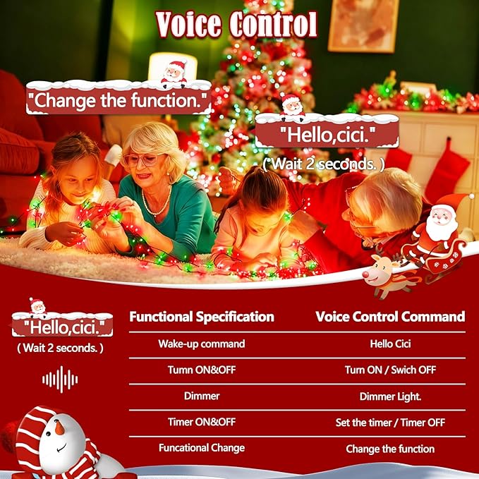 2025 New Voice Control 88ft 240LED Smart Christmas String Lights Outdoor/Indoor | String Lights with Remote, 12Modes, 7Voice Commands & Timers, Christmas Twinkle Light for Xmas Tree Decor(Red & Green)