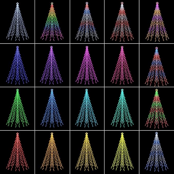 Flacchi Outdoor Star String Lights - Pole Set with Remote, Multiple Lighting Modes, Timer, and Waterproof Feature for Ultimate Holiday Decor (RGB, 10 FT/408LED)