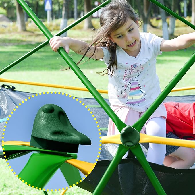 13ft Climbing Dome, Geometric Dome Climber Play Center, Kids Climbing Dome Tower, Rust & UV Resistant Steel Supporting 1000 LBS, Green + Yellow