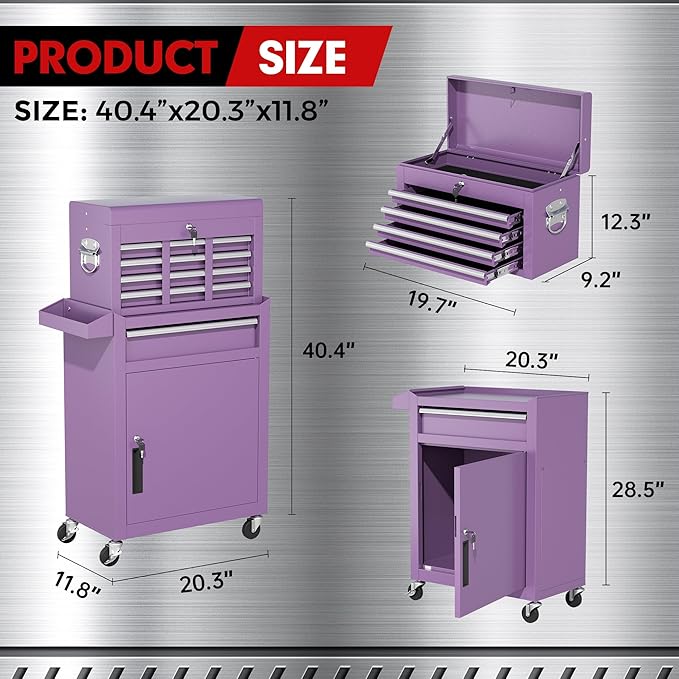 INTERGREAT 5 Drawer Tool Chest with Wheels, Rolling Tool Chest with Enhanced Packaging, Tool Storage Organizer Cabinets with Lock&Key for Garage, Workshop (Purple)