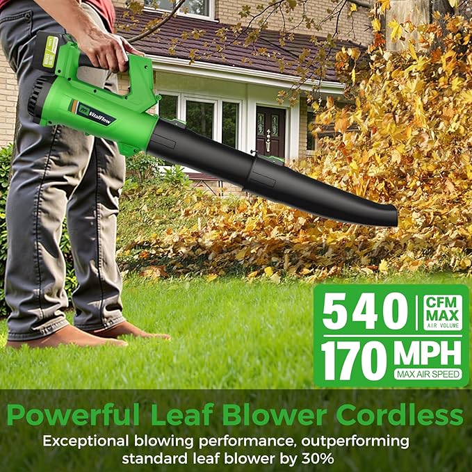 Cordless Leaf Blower with 2¡¿ 6.0Ah Batteries and Charger, 540CFM/170MPH Battery Powered Leaf Blower, 6 Speeds, Lightweight Electric Leaf Blowers for Lawn Care, Patio, Dust and Leaves Cleaning 2025