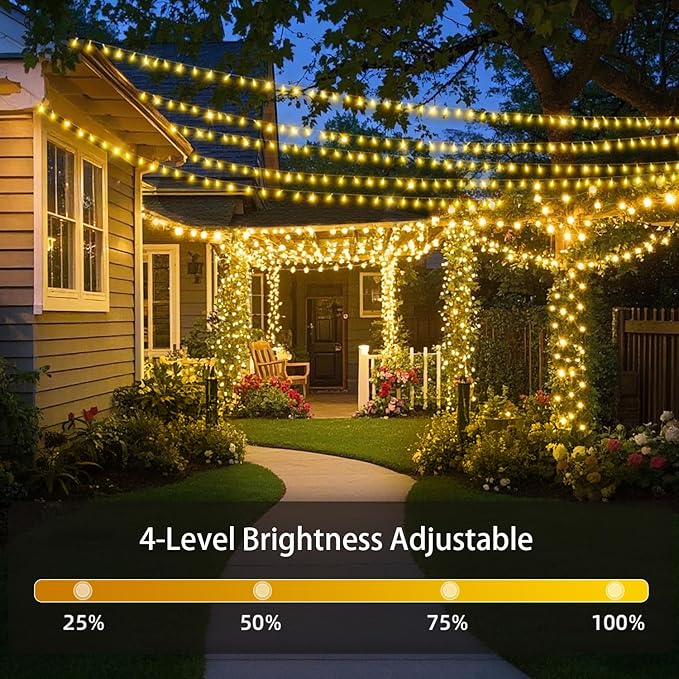 200 FT 500 LED Christmas Lights Outdoor Fairy Lights Plug In Extra Long String Lights Clear Wire Waterproof 8 Modes Timer for Outside House Tree Garden Yard Wedding Party Decorations-Warm White