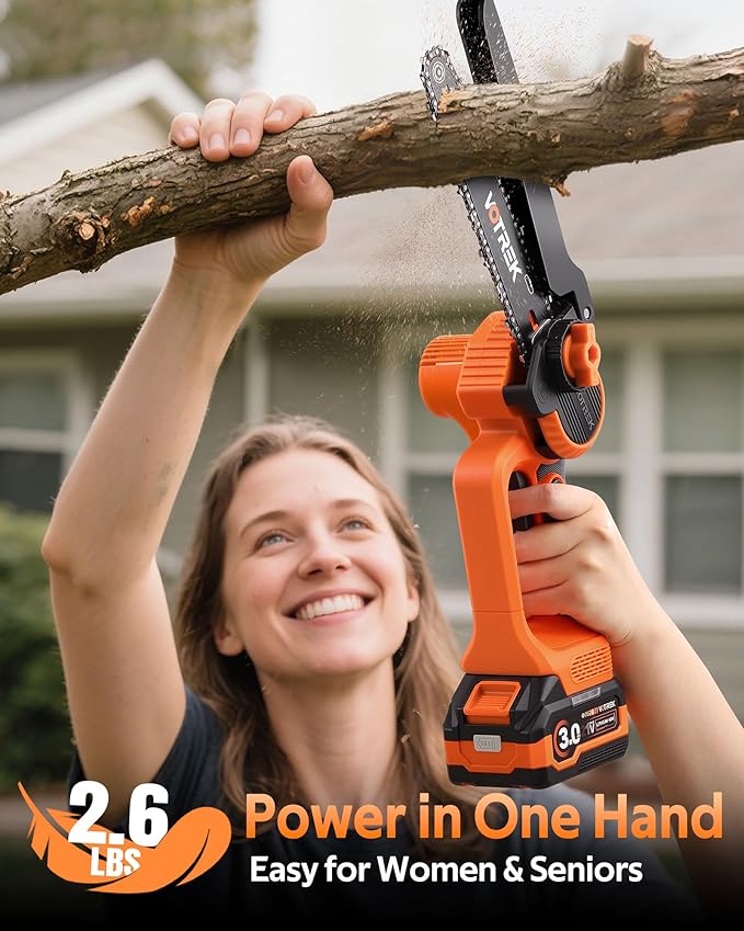 Unique Gift for Men: Mini Chainsaw Cordless 8 inch & 6 inch, Powerful & Safe Electric Handheld Chain Saw with 2 Batteries, Ultimate Garden Gift for Dad, Husband, Father, Christmas & Birthdays